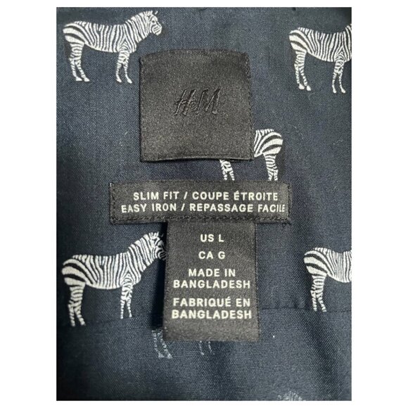 Zebra Pattern Navy‎ H&M Button Down Shirt Size Men's Large Slim Fit - Picture 2 of 4